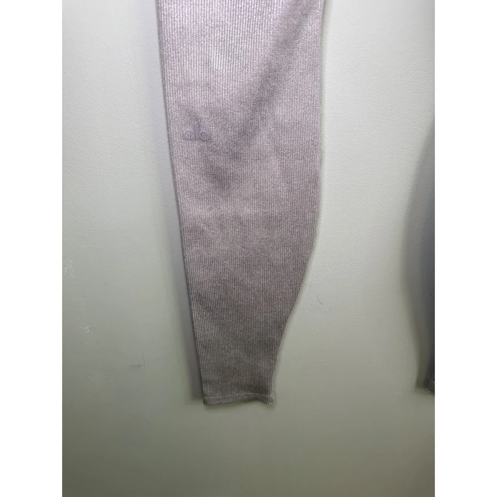 Alo Yoga High Waist Silver Shimmer Ribbed Leggings Silver Metallic Small